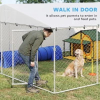 PawHut 14.8' x 14.8' x 7.1' Dog Kennel Outdoor for Small Medium Large Dogs with Waterproof Cover, Silver(m-9)