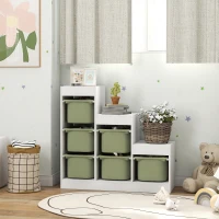 Qaba 3 Layers Toy Storage Organizer Kids Bookshelf Children Toy Storage w/ 6 Plastic Bins, Green(m-8)