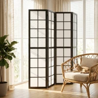 HOMCOM 4 Panel Room Divider, 5.6 ft Folding Wall Divider Room Partition for Home Office, Bedroom, Living Room, Black(m-8)