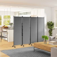 Outsunny Folding Room Divider with Castor Wheels, Rolling Privacy Screen for Home Office Bedroom, 5.6ft Tall(m-8)