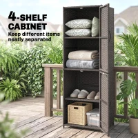 Outsunny Wicker Outdoor Storage Cabinet, 4 Shelf Patio Storage Cabinet with Adjustable Shelves and Magnetic Doors, Brown(m-4)