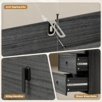 HOMCOM L Shaped Computer Desk Home Office Desk with 3 Drawers Black Wood Grain(m-7)