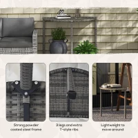 Outsunny Half Round Side Table, PE Rattan Coffee Table with Metal Frame for Patio, Garden, Balcony, Grey(m-6)