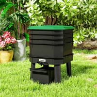 Outsunny 4-Tray Worm Composter Bin, 7.4 Gal Outdoor & Indoor Worm Composter for Recycling Food Waste, Dark Green(m-10)