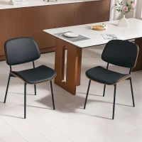 HOMCOM Dining Chairs Set of 2, Mid Century Modern Dining Room Chairs with Bentwood Back and Metal Legs for Kitchen Living Room(m-9)