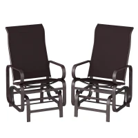 Outsunny Gliding Lounger Chair Set of 2, Single Rockers with Lightweight Metal & Mesh Construction, Brown(m-1)