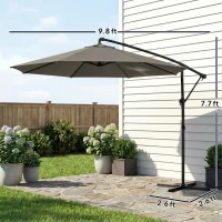 Outsunny 10 ft Offset Patio Umbrella with Cover, Hanging Cantilever Umbrella with 360° Rotation, Crank Handle, Tilt, Gray(m-3)