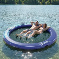 Outsunny 8FT Inflatable Water Hammock Floating Ring, Inflatable Floating Dock Platform for for Lakes, Pools, Oceans, Blue(m-10)