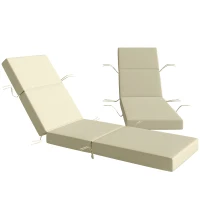 Outsunny Set of 2 Chaise Lounge Cushion, 4" Thick Outdoor Lounge Chair Cushions with Ties for Patio, 21" x 72 ", Cream White(m-11)