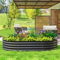 Outsunny 5' x 3' x 1' Large Outdoor Planter Box, Galvanized Raised Garden Bed with Metal Plant Stake, Black(m-9)