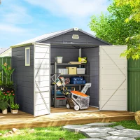 Outsunny 8' x 6' Plastic Garden Storage Shed with Latch Door, Vents, Sloped Roof, Light Grey(m-1)