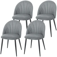 HOMCOM Modern Dining Chairs Set of 4, Upholstered Dining Room Chairs with Metal Legs, Shell Backrest, Padded Seat, Grey(m-2)