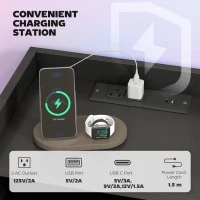 HOMCOM Wall Mounted Bedside Table, Set of 2 Floating Nightstand with Charging Station, Drawer and Open Shelf for Bedroom, Black(m-4)