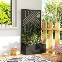 Outsunny Metal Planter Box with Trellis, 44.5" Raised Garden Bed with Trellis Privacy Screen for Climbing Plants(m-10)