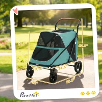 PawHut Dog Stroller for Large Dogs Up to 66 LBS with All-Terrain Spring Suspension, 8-Position Adjustable Handle, Teal(m-3)