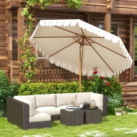 Outsunny 9 ft Patio Umbrella with Push Button Tilt and Crank, Double-ruffled Outdoor Market Table Umbrella Parasoll, Cream White(m-1)