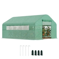 Outsunny 13' x 10' x 6.5' Tunnel Greenhouse Hoop House with Upgraded Galvanized Steel Frame and Large Windows, Green(m-11)