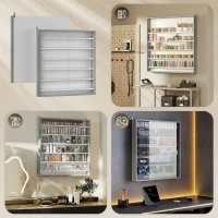 HOMCOM 7-Tier Display Cabinet, Shot Glass Display Case, Glass Curio Cabinet with 2 Glass Doors and 6 Adjustable Shelves, Grey(m-7)