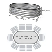 Outsunny 2Pcs Galvanized Raised Garden Bed, 5 x 3 x 1 ft Modular Metal Garden Beds with Rubber Strip Edging, Silver(m-3)