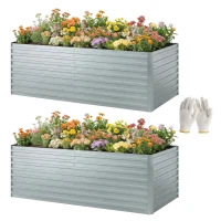 Outsunny Set of 2 Galvanised Raised Garden Bed, 6 x 3 x 2 ft Metal Garden Bed with Safe Edging, Silver(m-2)