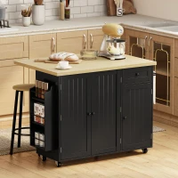 HOMCOM Kitchen Island Cart, Rolling Kitchen Island Table with Drop Leaf, Drawer, Spice and Towel Rack, Black(m-8)