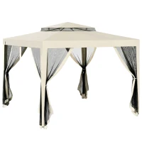 Outsunny 10' x 10' Canopy Tent, Party Tent with Mesh Netting and Double Tier Roof for Backyard, Garden, Patio, Outdoor, Beige(m-2)