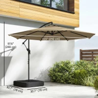 Outsunny 9.6 ft Offset Patio Umbrella with Sandbag, Garden Hanging Banana Cantilever Parasol with 360° Rotation, Khaki(m-3)