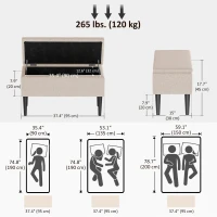 HOMCOM Modern Storage Bench, Ottoman with Storage and Lamb's Wool Upholstery for Living Room, Bedroom, Cream White(m-3)