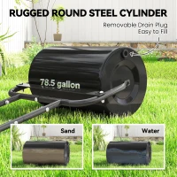 Outsunny 20-Inch Push/Tow Behind Lawn Roller Filled with 10 Gal Water or Sand for Flattening Sod in the Garden, Black(m-4)