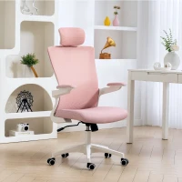 HOMCOM Ergonomic Office Chair, Swivel Desk Chair with Adjustable Lumbar Support, Headrest and Height, Flip-up Armrests, Pink(m-8)
