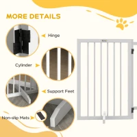 PawHut Free Standing Pet Gate, Foldable Dog Gates with 2 Support Feet, 4 Panels for Doorway Stairs, White(m-7)