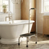 HOMCOM Step Stool with Handle for Adults and Seniors, Heavy Duty Metal Foot Step Stool for Elderly, Portable Stool with Anti-slip Design(m-10)