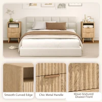 HOMCOM Nightstands Set of 2, Modern Bedside Tables with Charging Station, 2 Drawers and Open Shelf, Oak(m-7)