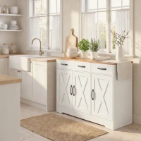 HOMCOM Sideboard Buffet Cabinet, 43" Farmhouse Kitchen Cabinet with 3 Barn Doors, 2 Drawers, 2 Adjustable Shelves, White(m-10)