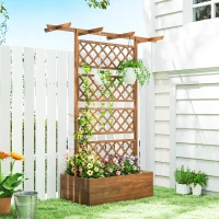 Outsunny Wooden Planter with Trellis Privacy Screen, Raised Garden Bed to Grow Vegetables, Herbs and Flowers, Orange(m-8)
