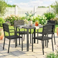 Outsunny Stackable Patio Chairs Set of 4, Outdoor Dining Chairs with Slatted HDPE Seat, Armrests for Garden, Backyard, Black(m-9)