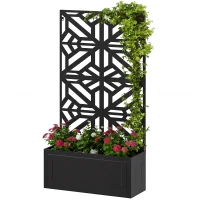 Outsunny Metal Raised Garden Bed with Trellis for Climbing Plants, Freestanding or Wall Mounted Flower Bed with Privacy Panel(m-2)