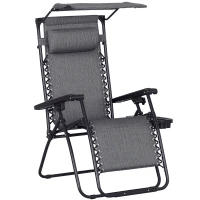 Outsunny Outdoor Zero Gravity Reclining Lounger Chair with Canopy Shade, Side Tray, Cupholder, Dark Grey(m-11)