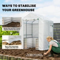 Outsunny Greenhouse with Raised Garden Bed, Galvanized Metal Planter Box with PE Cover, Roll Up Door, 56" x 56" x 75", White(m-9)