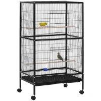 PawHut Bird Cage Conure Parrot Budgie Cage with Bird Perch & Wheels, Black(m-11)