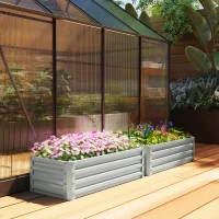 Outsunny Galvanized Raised Garden Beds, Outdoor Planter Box, Set of 2, for Flowers, Herbs and Vegetables, Silver(m-9)