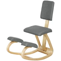 HOMCOM Ergonomic Kneeling Chair, Rocking Wood Kneel Stool with Backrest for Improve Posture, Back Pain, Grey(m-2)