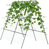 Outsunny 71" x 71" Metal Cucumber Trellis with Netting for Climbing Plants Vegetables, A Frame Tomato Plant Support Tomato Trellis for Vegetable Garden, Patio, Balcony, Green(m-11)