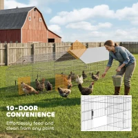 PawHut Metal Chicken Coop, Large Chicken Run with Water-Resistant & Anti-UV Cover for 7-9 Hens, Outdoor Hen House with 10 Doors(m-5)