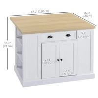 HOMCOM 36" Fluted-Style Wooden Kitchen Island with Storage Cabinet and Drawer, Butcher Block Island for Dining Room, White(m-3)