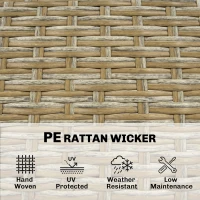 Outsunny 5 Piece Wicker Outdoor Bar Set, Acacia Wood Outdoor High Top Table and Chairs with 3 Tier Shelves, Cushions, Brown(m-6)