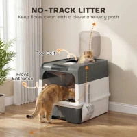 PawHut Cat Litter Box Hooded Cat Litter Tray with Drawer Pan Front Entry & Top Exit Easy Cleaning Gray(m-4)