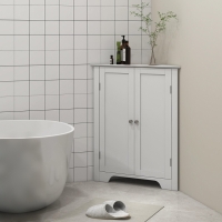 kleankin Modern Bathroom Storage Cabinet, Corner Cabinet with Doors, Bathroom Cabinet with Adjustable Shelf and Recessed Door, White