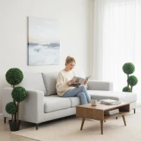 HOMCOM 35 Inch Potted Fake Plant Set of 2, Artificial Boxwood Topiary Tree, Triple Ball Tree for Indoor and Outdoor, Green(m-10)