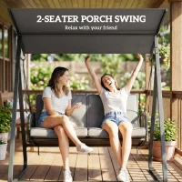 Outsunny 2-Person Outdoor Patio Porch Swing with Adjustable Canopy, Rattan Hanging Swing Bench with Soft Cushions(m-4)